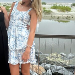 Pink Lily Blue and Cream Floral Dress